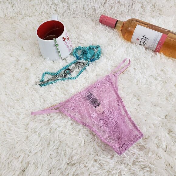 Victoria's Secret BRAZILIAN SMALL Lavender Lace Mesh side chains Very Sexy - Picture 4 of 6